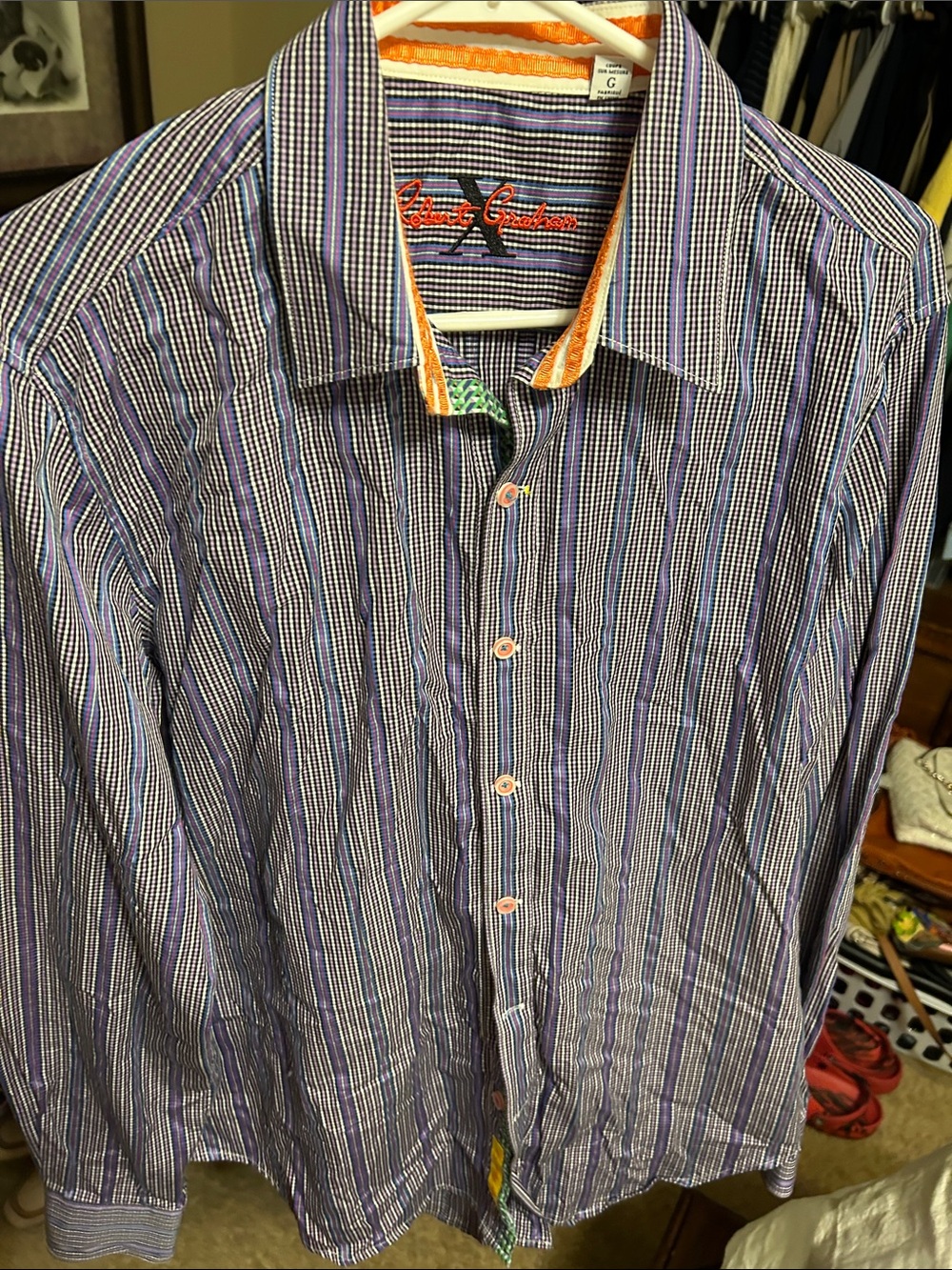 Robert Graham Purple and White Striped Men's Dress Shirt